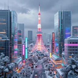a beautiful hyperdetailed render of city village by eugene boudin, gem nature made of glass futuristic dieselpunk overcast tokyo myst synthwave neon signs tundra thermal imaging at winter vaporwave, archdaily, wallpaper, highly detailed, trending on artstation.