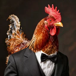 portrait of a high class chicken in a suit