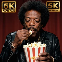 miles davis eating popcorn, photorealistic, hd, 4 k, award - winning