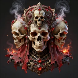 a beautiful detailed art of protos, by tomasz alen kopera and justin gerard, symmetrical features, ominous, magical realism, texture, intricate, ornate, royally decorated, skull, skeleton, whirling smoke, embers, red adornements, red torn fabric, radiant colors, fantasy, trending on artstation, volumetric lighting, micro details, 3 d sculpture,