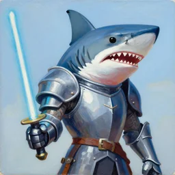 greg manchess side portrait of a humanoid shark in knight's armor with a light saber, organic painting, sunny day, matte painting, bold shapes, hard edges, street art, trending on artstation, by huang guangjian, gil elvgren, ruan jia, randy vargas, greg rutkowski