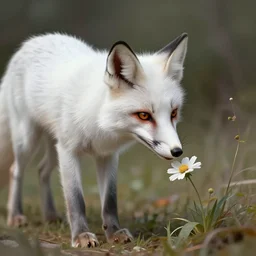 a white fox smelling a flower, fantasy artwork, detailed and intricate digital painting trending on artstation by wlop octane render