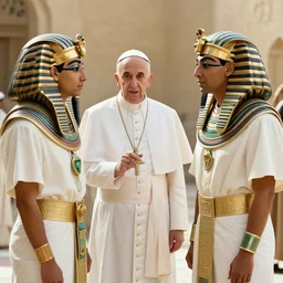 a film still of the pope dresses in egyptian style talking to moises, in the 1 0 commandments ( 1 9 5 6 ), technicolor color