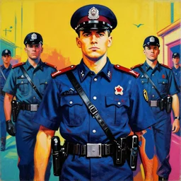 pop art painting of fascist police state