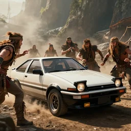 ae86, tribe members attacking, action scene, an epic fantasy, dramatic lighting, cinematic, establishing shot, extremely high detail, photorealistic, cinematic lighting, Maxwell Boas Jessica Rossier Christian Dimitrov Anton Fadeev trending on Artstation CGSociety rendered in Unreal Engine 4k HQ