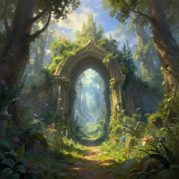 a portal to another dimension in a fantasy landscape, in the style of thomas kinkade, trending on artstation, hdr
