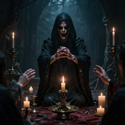 demon invitation ceremony, ultra realistic, horror, cinematic, occult