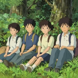 a film still group of teens relaxing after school in a park, finely detailed features, perfect art, dramatic light, trending on pixiv fanbox, painted by greg rutkowski makoto shinkai takashi takeuchi studio ghibli, akihiko yoshida