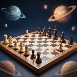 chessboard with planets as pieces