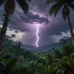 Beautiful Thunderstorm in the jungle” Beautiful Dreamscape, Digital art, concept art, detailed, lovely colors, Art station,3-D 4K, beautiful background, matte painting, ,