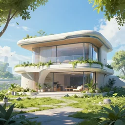 a beautiful futuristic home in the summer, artstation