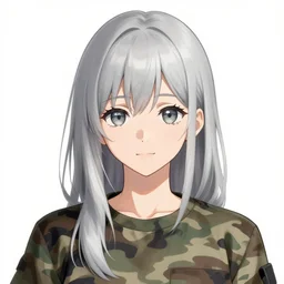 silver hair girl, multicam (camo), ilustration by Yoji Shinkawa and Takehiko Inoue, portrait