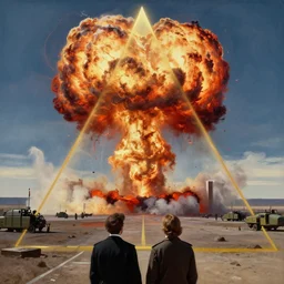 establishing shot by wes anderson, a beautiful massive smoke explosion on a nuclear army zone, by anders zorn, rule of thirds, golden triangle, masterpiece by greg rutkowski, intricate, elegant, highly detailed, oil painting, concept art, smooth, sharp focus, illustration, eerie beautiful cinematic, thomas lawrence, gurney,