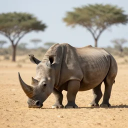 a national geographic 8K photograph of a rhino in the desert.