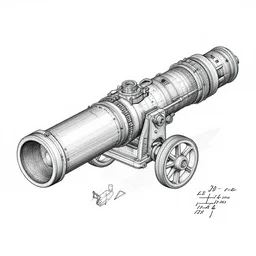 very detailed blueprint scheme of a quantum cannon, patented in 2039