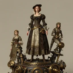 highly detailed steampunk woman standing on a mechanism : leonardo da vinci, greg rutkowski, magali villeneuve