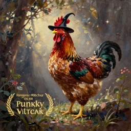 the funky chicken accuses you of witchcraft, oil painting