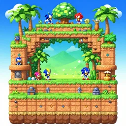 jungle sonic the hedgehog stage, highly detailed, 2 d level design