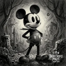 grunge drawing of mickey mouse in the style of jack skellington