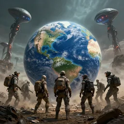 humanity using it's last resources when the earth is near annihilation from an alien species, high definition, high detail, photorealistic, 8k