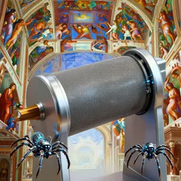hyperrealistic abstract close - up renaissance psychedelic!! the sistine chapel passed through a shredder, instead of figures of people, cybernetic spiders!!! octane render, hd