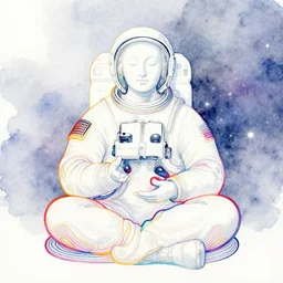 a watercolor painting of a cosmic astronaut sage with a rainbow colored outline, intricate, elegant, illustration, digital painting, 8 k, fine detail, art by greg rutkowski, jack kirby, albert aublet, frank herbert, and alphonse mucha