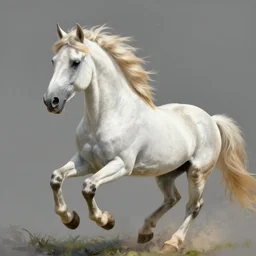 white horse with blond mane running, medieval, highly detailed, digital painting, artstation, concept art, sharp focus, illustration, aleksi briclo, rutkowski, frazetta