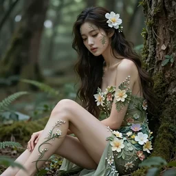 fairy of the forest, young and beautiful, elegant, female, gorgeous, detailed face, amazing, thighs, flowers, intricate, highly detailed, digital painting, artstation, concept art, sharp focus, illustration, art by greg rutkowski and alphonse mucha