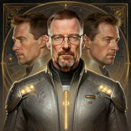 symmetry!! portrait of walter white, sci - fi, tech wear, glowing lights!! intricate, elegant, highly detailed, digital painting, artstation, concept art, smooth, sharp focus, illustration, art by artgerm and greg rutkowski and alphonse mucha