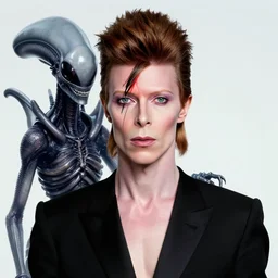 a beautiful portrait of david bowie with a xenomorph alien queen by h.r. giger and by arthur rackham, detailed, proportional, trending on art station, 4k