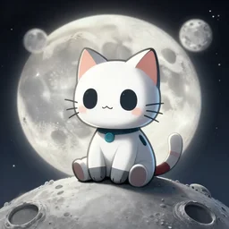 cute little robotcat sitting on the moon, fantasy, concept art, artstation, tyler edlin, feng zhu, alex ross, thomas karpi