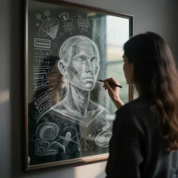 advanced image generator ai doodling on a mirror while waiting for the singularity to make me into my avatar and remember all these ideas i have