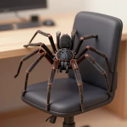 spider sitting in chair behind desk