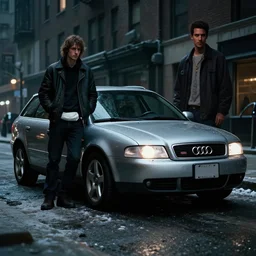 Audi A4 B6 Avant (2002), a gritty neo-noir, dramatic lighting, cinematic, establishing shot, extremely high detail, photorealistic, cinematic lighting, artstation, by simon stalenhag, Max Payne (PC) (2001) winter new york