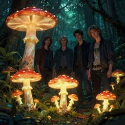 glowing mushrooms in the jungle. andreas achenbach, artgerm, mikko lagerstedt, zack snyder, tokujin yoshioka