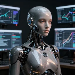 a Portrait of a cyborg, by Sam Spratt, by Vlad Rodriguez, computer screens in the background, trending on Artstation, dark, dramatic, cinematic, realistic studio lighting, realistic reflections, 4k, professional, canon