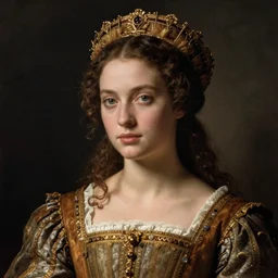 young woman in renaissance dress and renaissance headdress, art by sandro botticelli