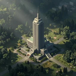 a building in a stunning landscape by anton fadeev and simon stalenhag, isometric
