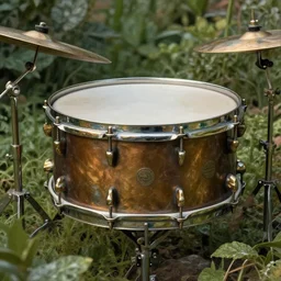 snare drum in the garden of bronze. surrealism art, highly detailed
