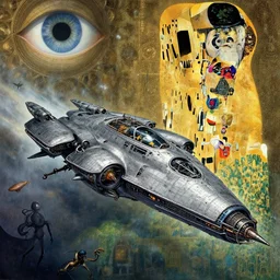 concept art, exterior illustration of a spaceship, dynamic composition, craig mullins, all seeing eye, jean giraud, sparth,, gustav klimt, warhammer 4 0 k, buddhist architecture, omni magazine, dieter rams, mecha,, zaha hadid, foreboding, mysticism, alphonse mucha, detailed. insect like