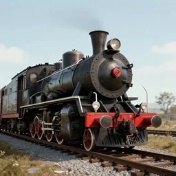 old steam train standing on the track. octane render, unreal engine, cinematic