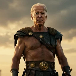 epic cinematic film still of joe biden as leonidas in 3 0 0 movie, golden hour lighting, moody sky, 8 k