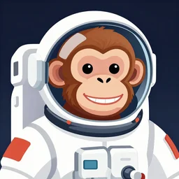 a vector based illustration of a grinning monkey astronaut in a spacesuit, head and shoulders shot, by sachin teng and loish, vibrant, vector art, award winning, stunning, trending on art station, highly detailed