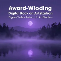 Purple mist over a lake at night. Award-winning digital art, trending on ArtStation