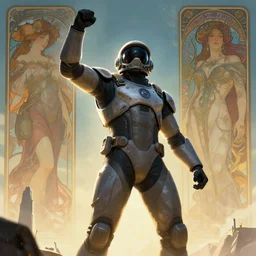 ali g posding trumphantly in a futuristic jumpsuit, helmet removed, the expanse, sci fi, futuristic, detailed illustration, digital art, trending on artstation, soft ambient lighting, volumetric lighting, rim lighting, yoshitaka amano, alphonse mucha, arney freytag, maxfield parrish, new art nouveau