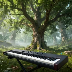 musical _ keyboarddeciduous _ tree, style artstation, style greg rutkowsk, octane render, unreal engine 6, epic game graphics, fantasy, ciberpunk, conceptual art, ray tracing
