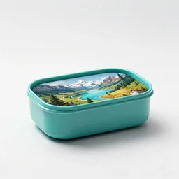 turquoise bento lunch, professional product shot, isolated on a pure white background, centered, entire object in frame, sharp focus, soft studio lighting