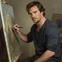 herry cavill, attractive male, painting by nasreddine dinet