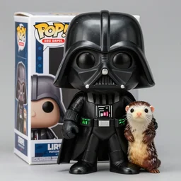 funko pop of darth vader holding a ferret, product photo, studio lighting, realistic