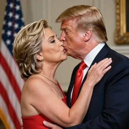 Donald trump kissing Hillary Clinton, sexy, hyper realistic, 4k